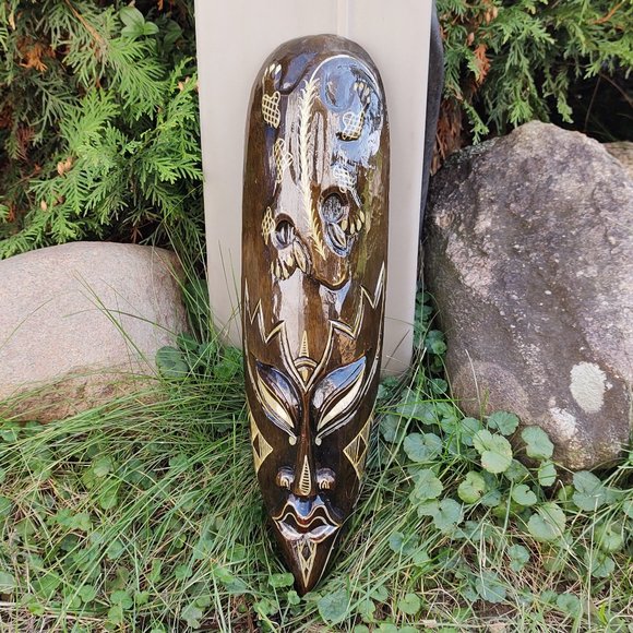 Wood Indonesian Tribal Wall Mask With Lizard - Picture 1 of 11